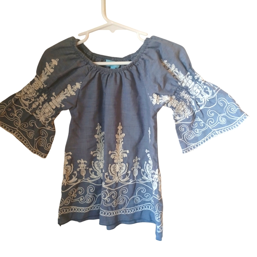Country Living Toddler Girl's Embroidered Chambray Peasant Top Size 3T